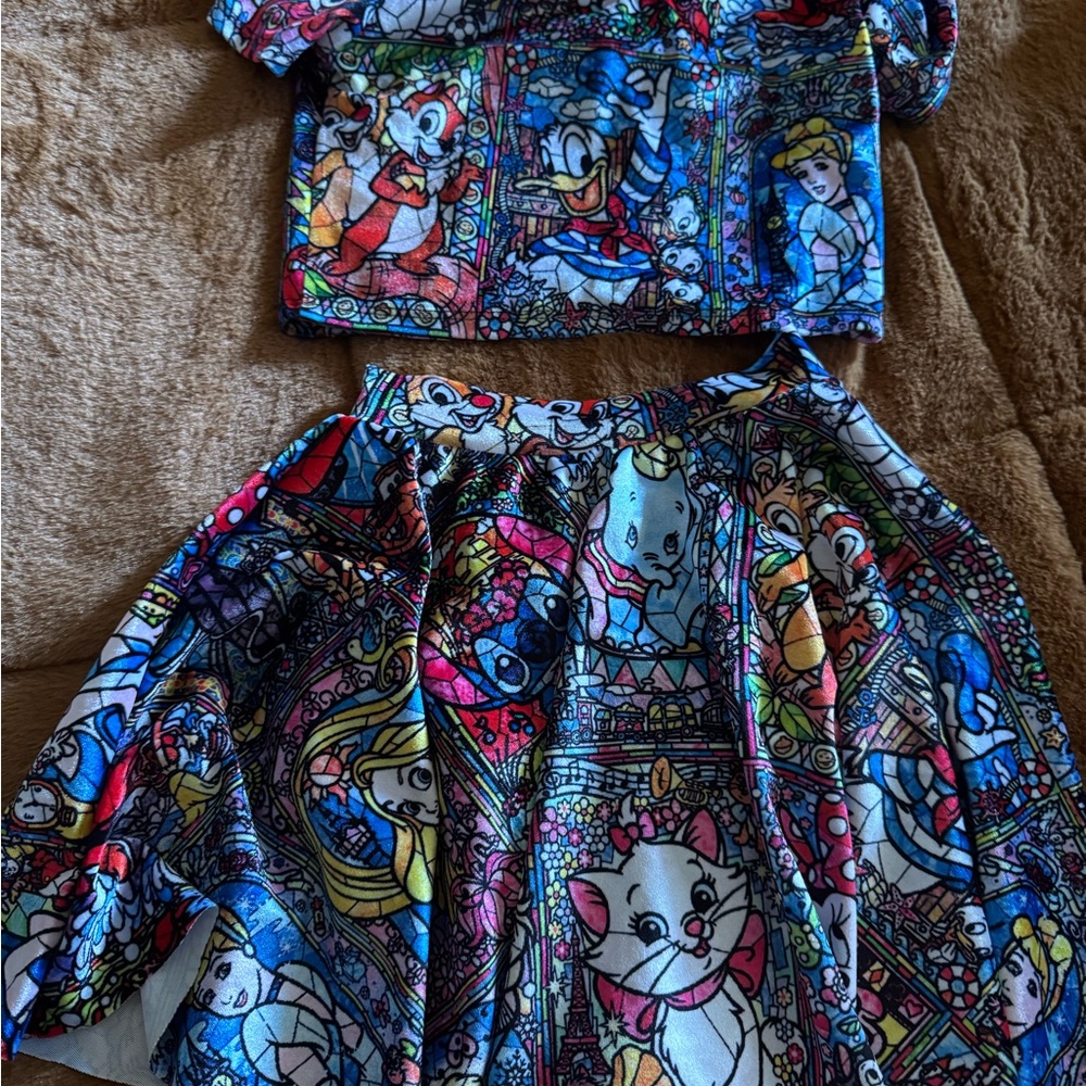 Disney Character Print Top and Skirt Set